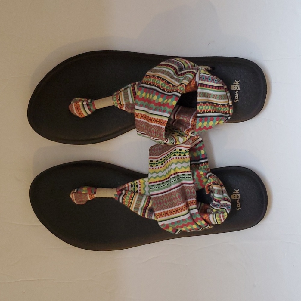 Sanuk Yoga Sling Comfort Sandals Green Orange Striped